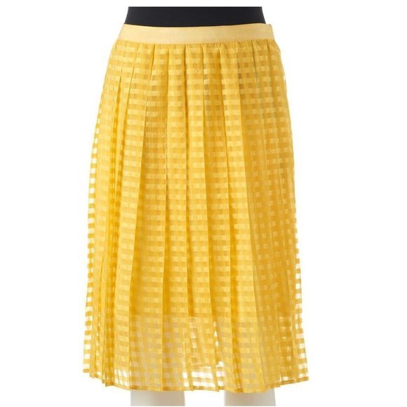 NWT ELLE Yellow Pleated Midi Skirt Size 6 - Picture 1 of 7